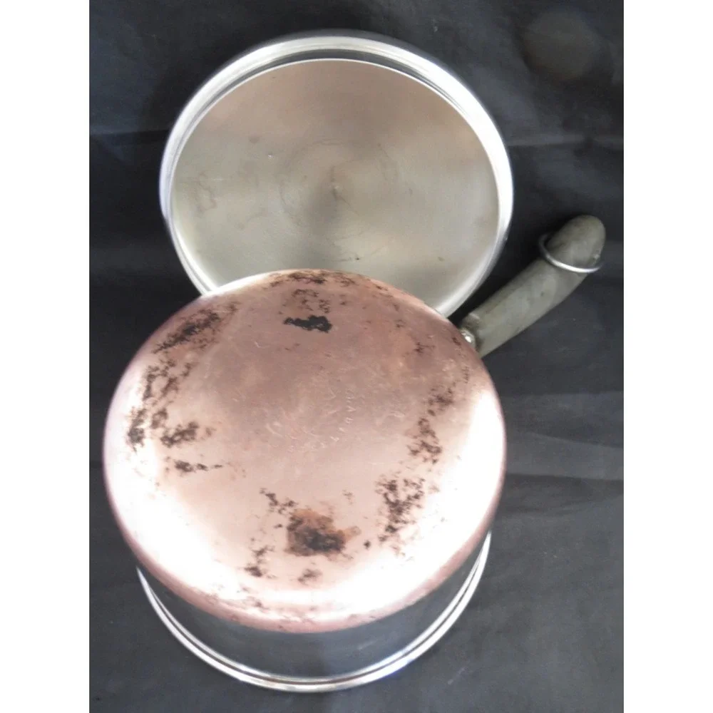 Revere Ware 1 qt Sauce Pan Copper Clad Bottom Pot w/ Lid Vintage